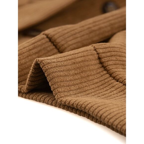 Plus Size Lightweight Cropped Shacket Button Down Corduroy Shacket Jackets Brown - Picture 5 of 6